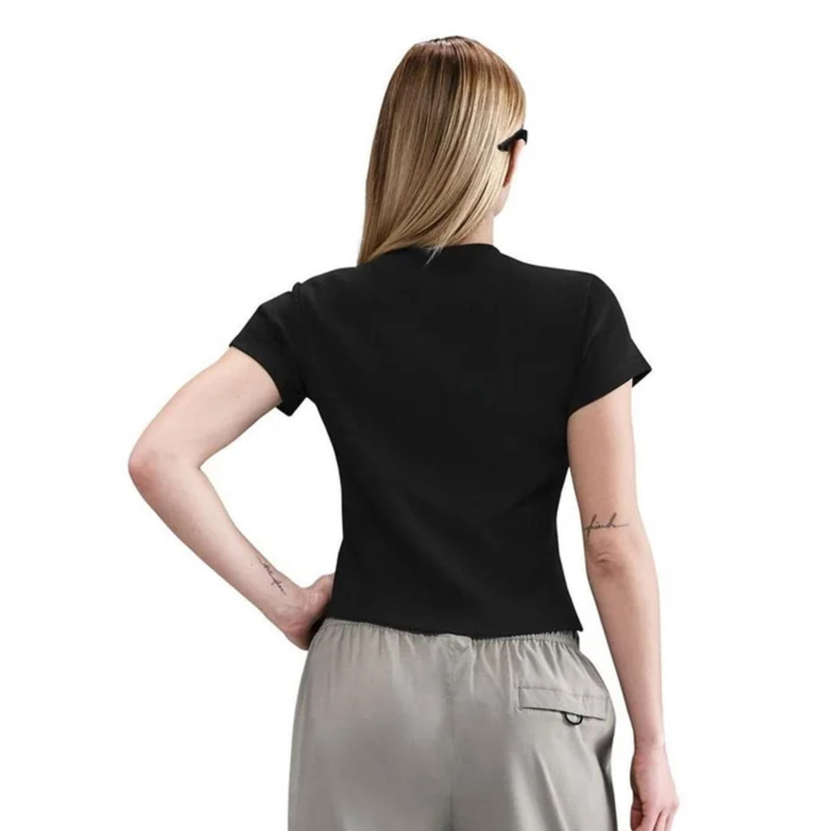 Black - Back - Nike Womens-Ladies Swoosh Embroidered Logo T-Shirt
