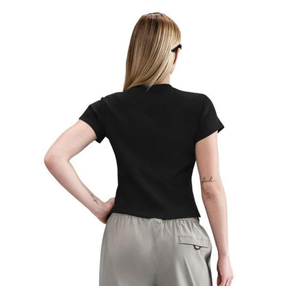 Black - Back - Nike Womens-Ladies Swoosh Embroidered Logo T-Shirt