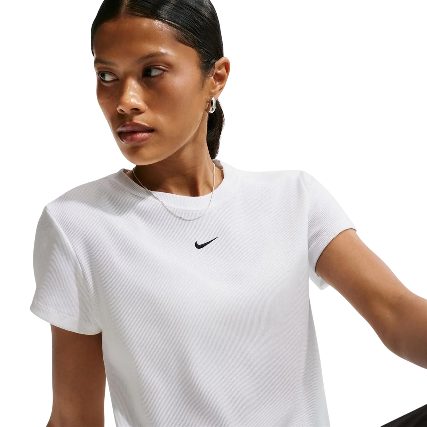 White - Lifestyle - Nike Womens-Ladies Swoosh Embroidered Logo T-Shirt