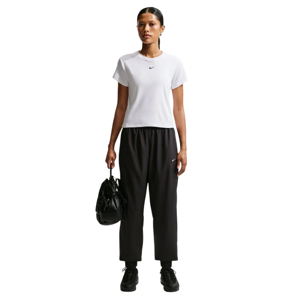 White - Pack Shot - Nike Womens-Ladies Swoosh Embroidered Logo T-Shirt