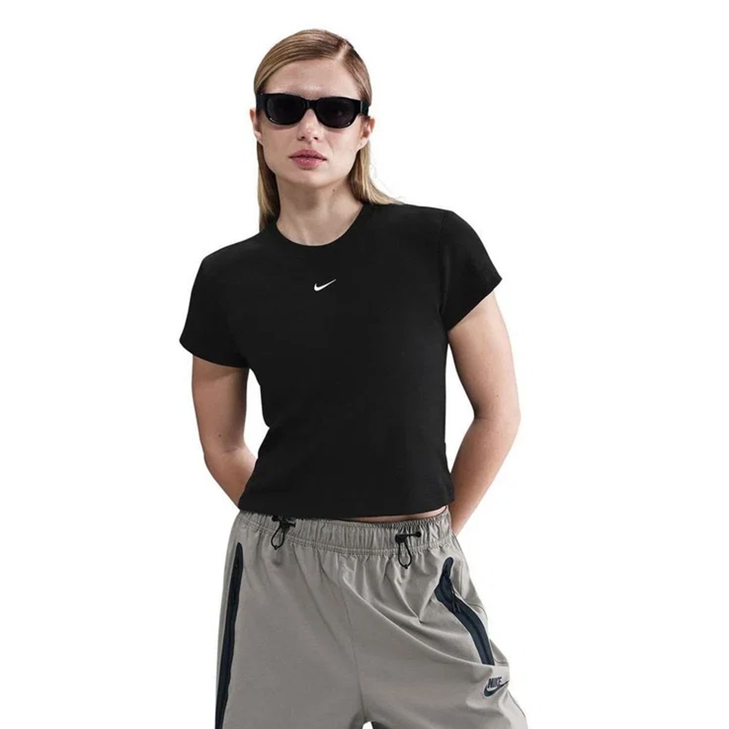 Black - Front - Nike Womens-Ladies Swoosh Embroidered Logo T-Shirt