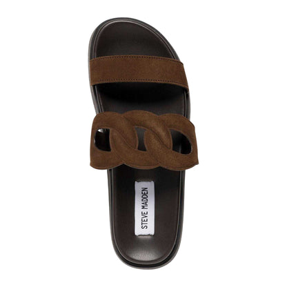 Chocolate Brown - Side - Steve Madden Womens-Ladies Myrtle Flat Flat Sandals