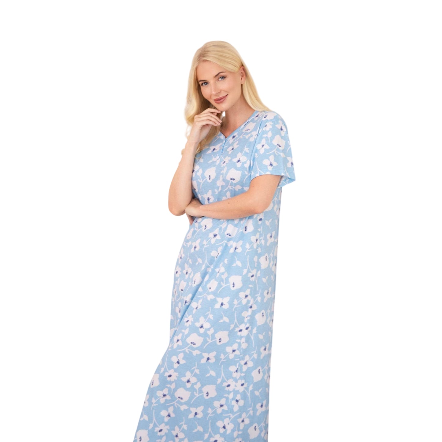 Blue-White - Back - Camille Womens-Ladies Organic Cotton Nightdress