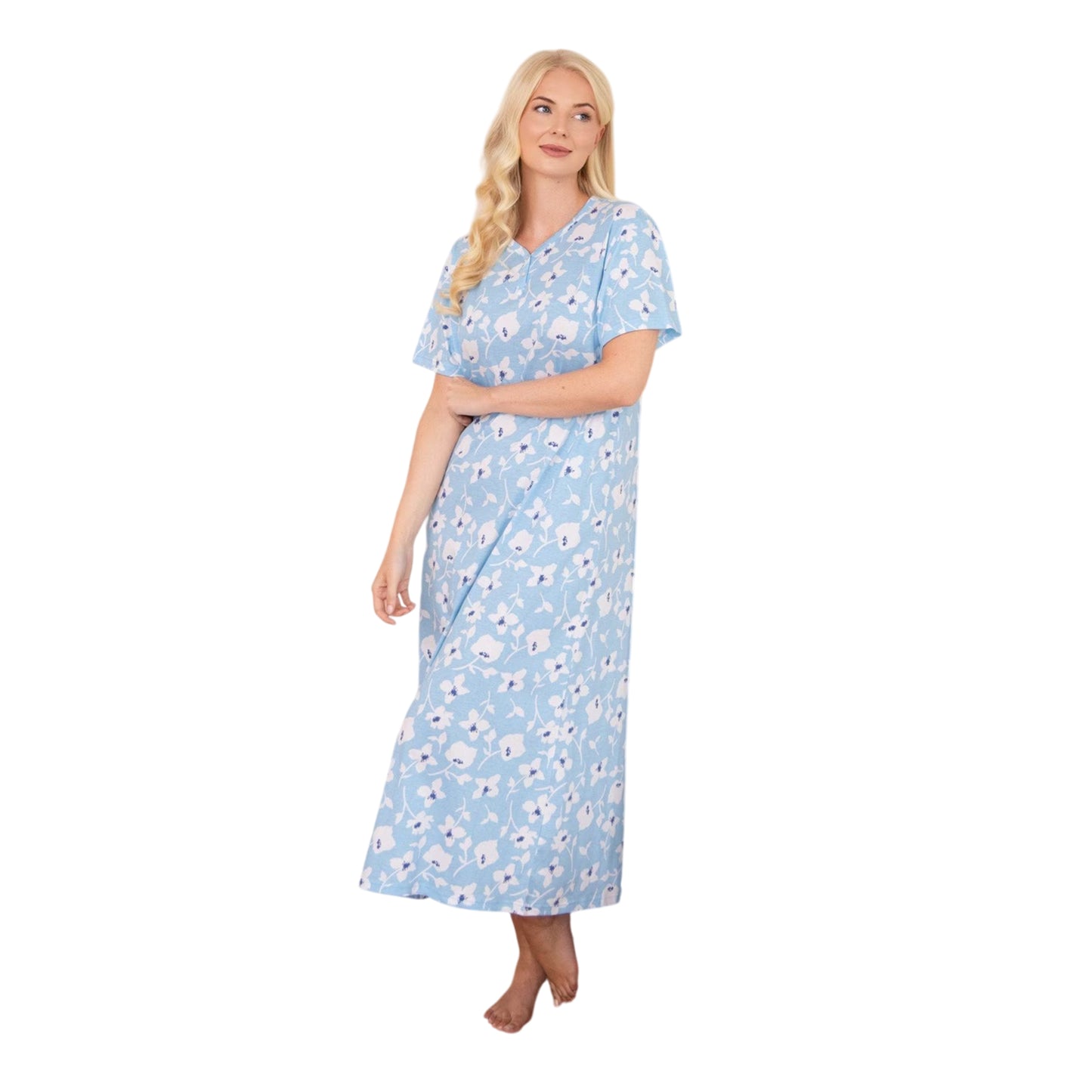Blue-White - Front - Camille Womens-Ladies Organic Cotton Nightdress