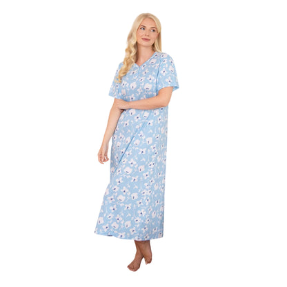 Blue-White - Front - Camille Womens-Ladies Organic Cotton Nightdress