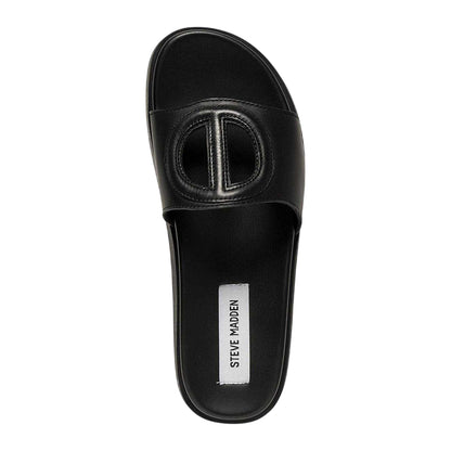 Black - Side - Steve Madden Womens-Ladies Mayke Peace Symbol Leather Sandals