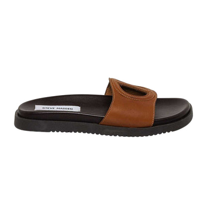 Cognac - Front - Steve Madden Womens-Ladies Mayke Peace Symbol Leather Sandals