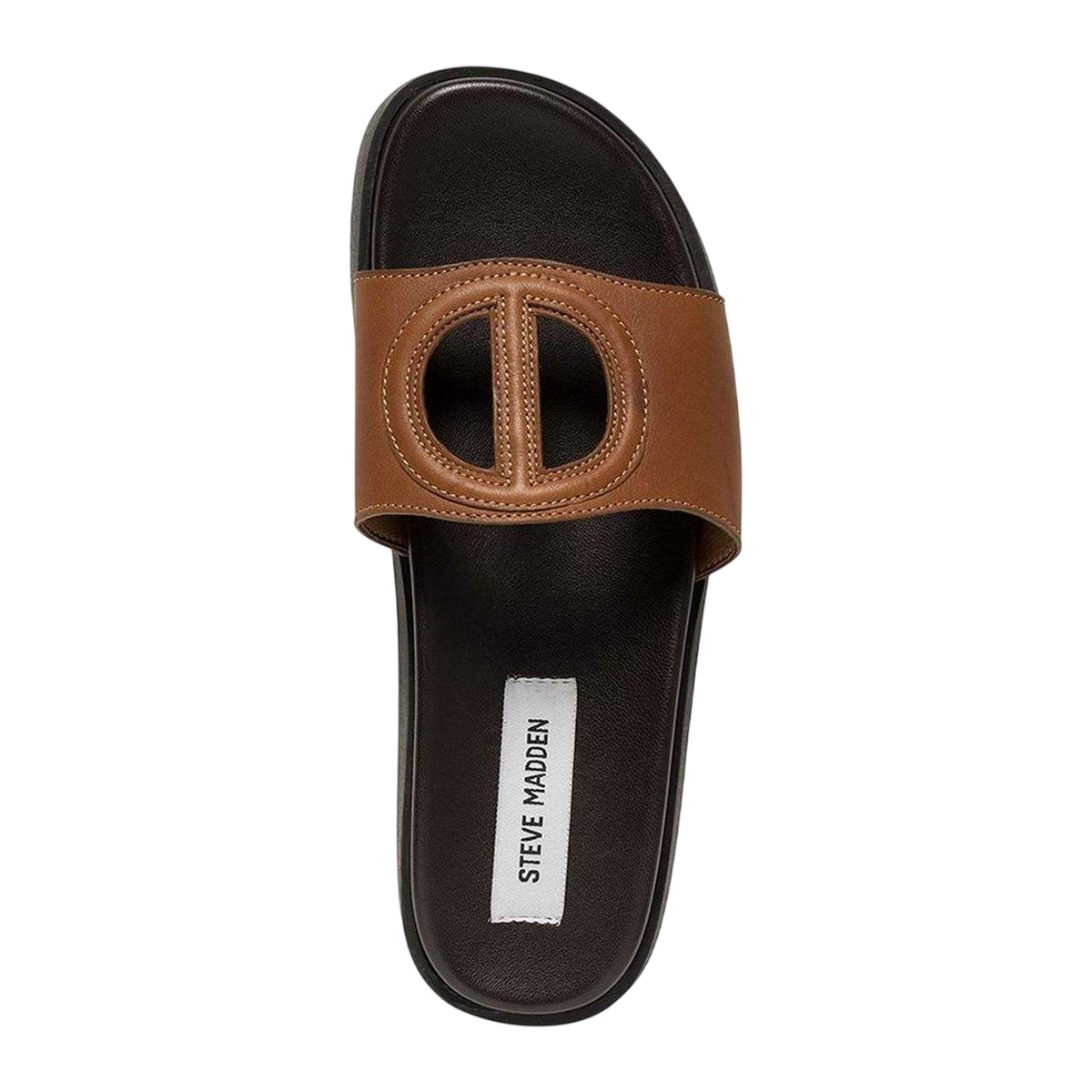 Cognac - Side - Steve Madden Womens-Ladies Mayke Peace Symbol Leather Sandals
