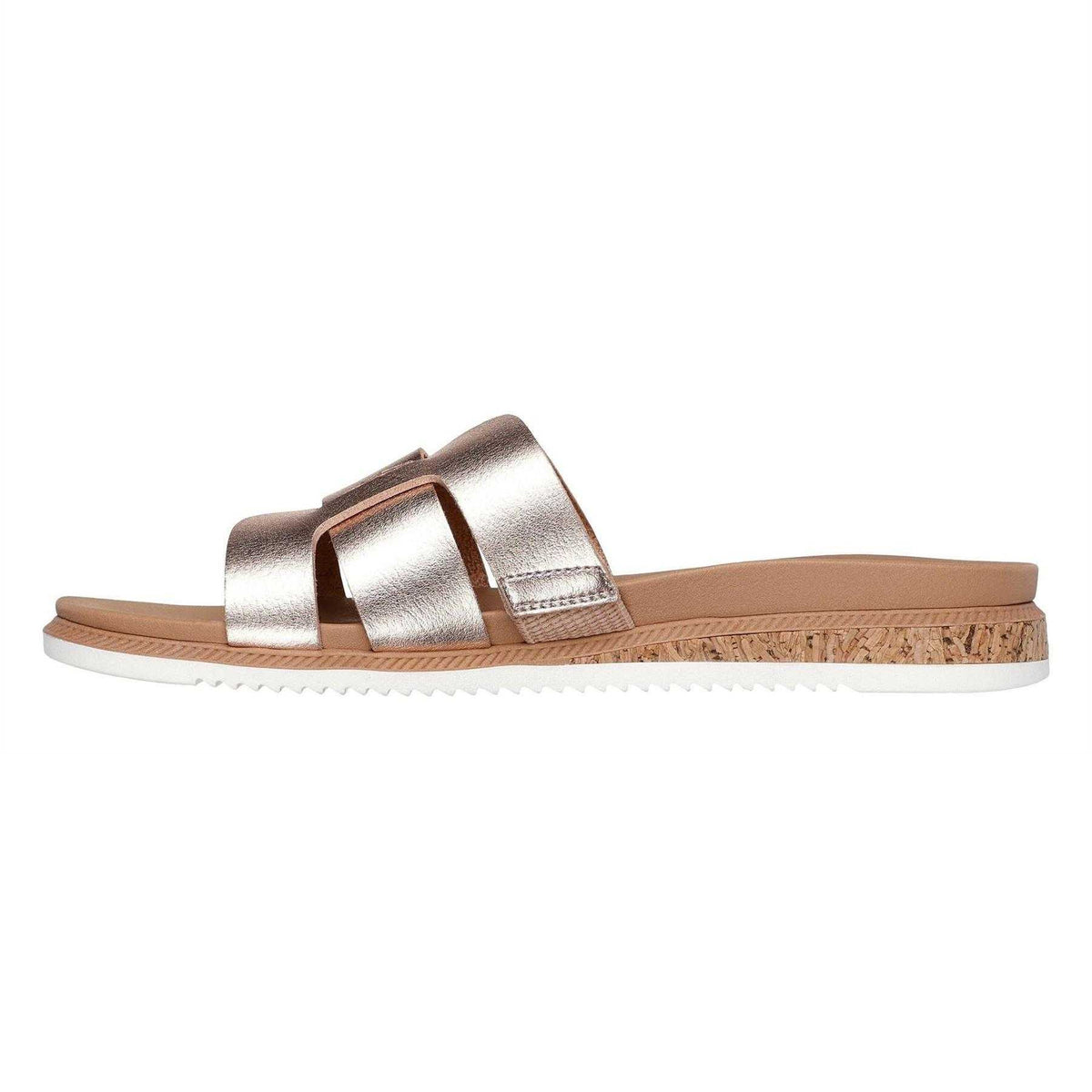 Rose Gold - Back - Skechers Womens-Ladies Kiss Metallic Strappy Flat Sandals