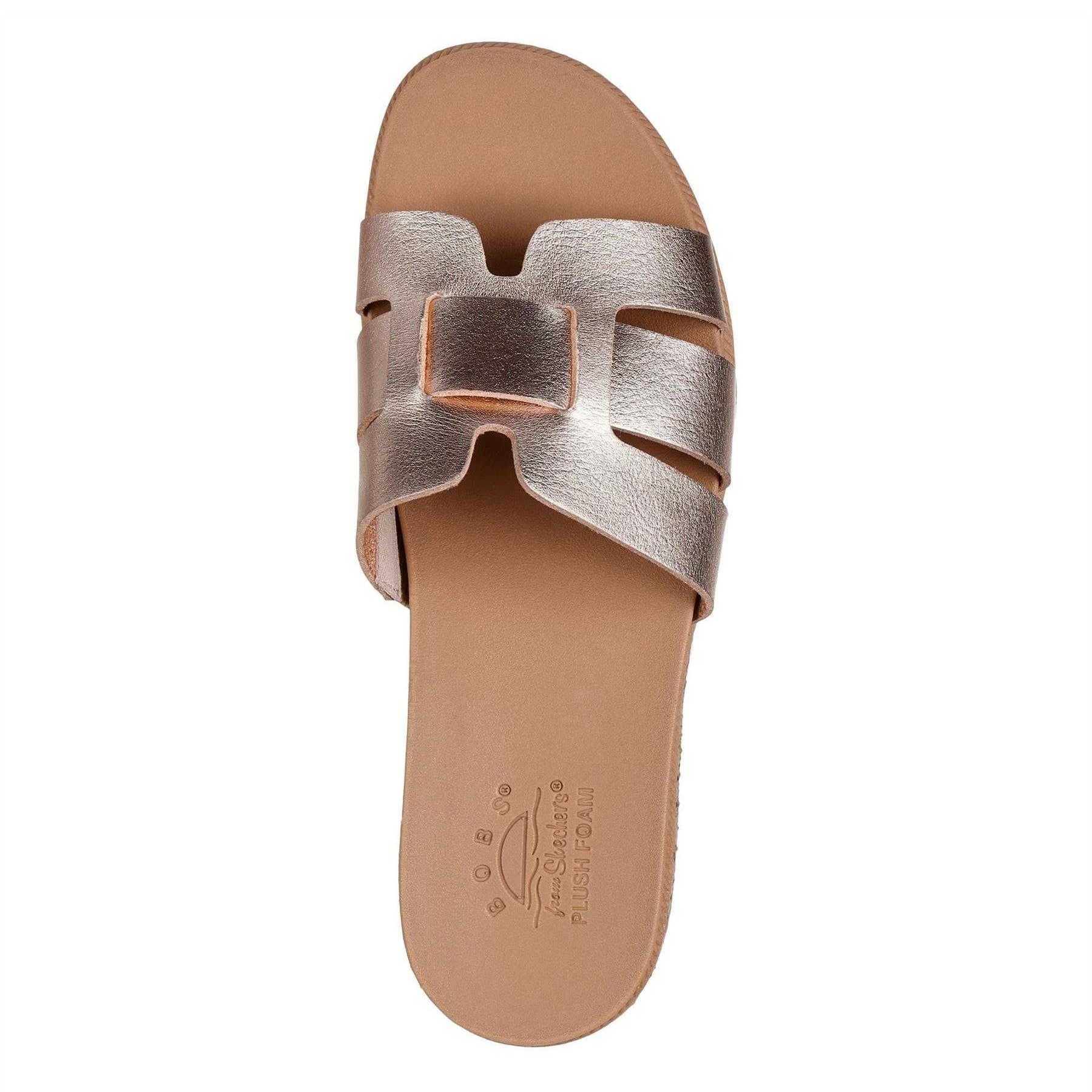 Rose Gold - Side - Skechers Womens-Ladies Kiss Metallic Strappy Flat Sandals