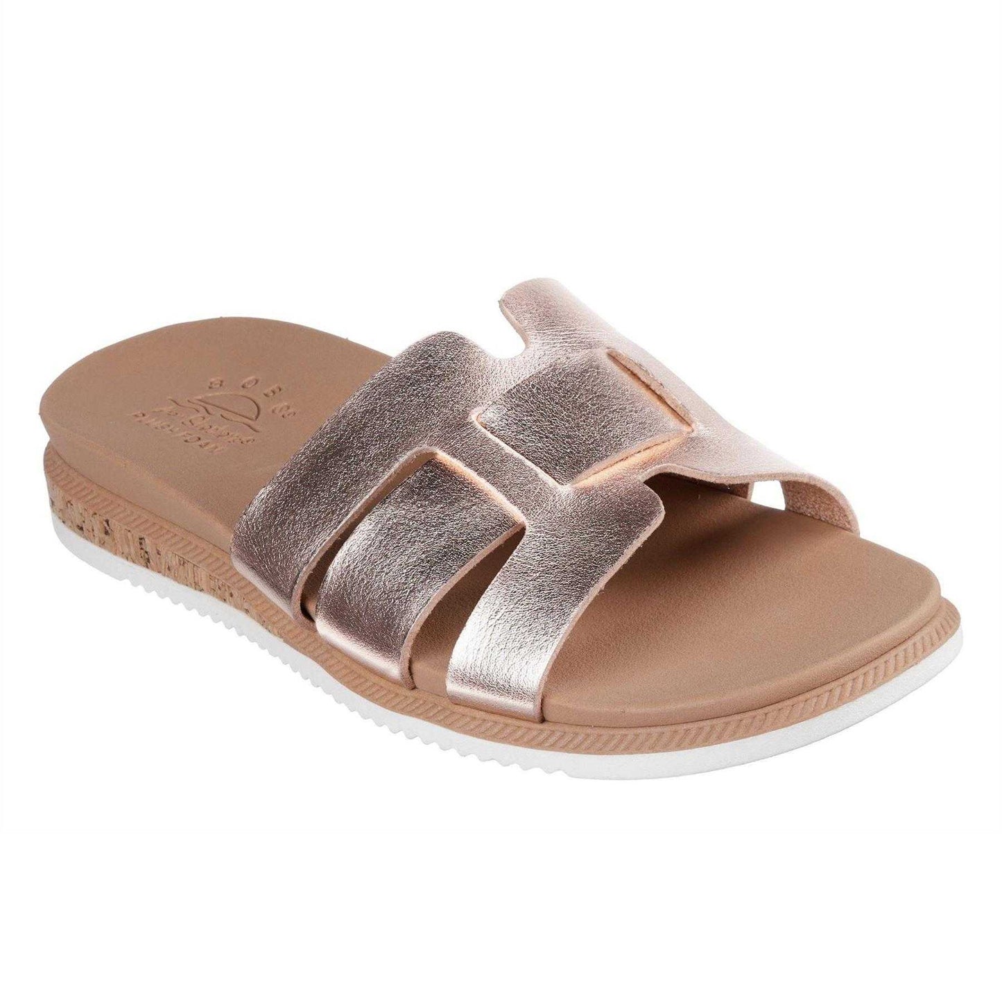Rose Gold - Pack Shot - Skechers Womens-Ladies Kiss Metallic Strappy Flat Sandals