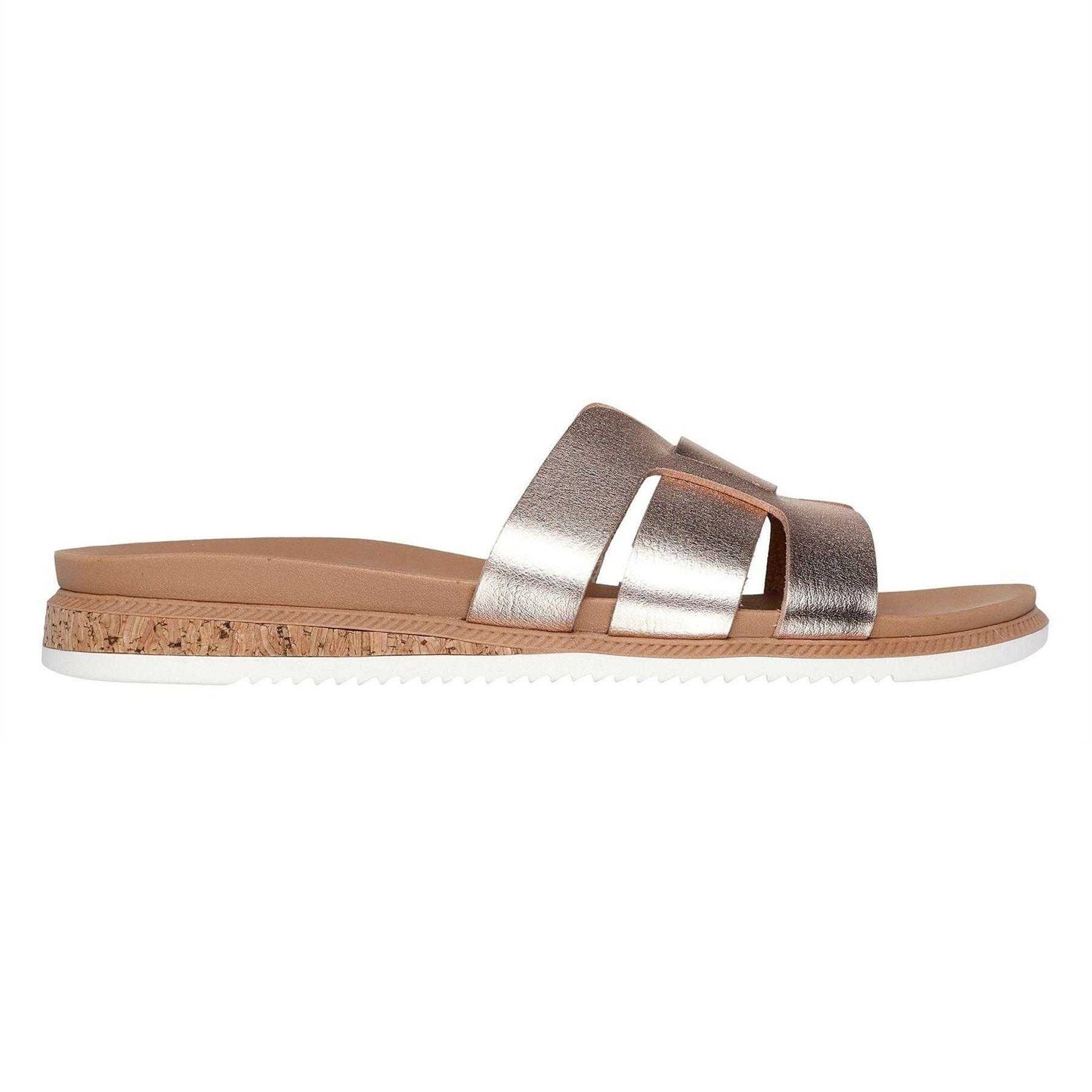 Rose Gold - Front - Skechers Womens-Ladies Kiss Metallic Strappy Flat Sandals
