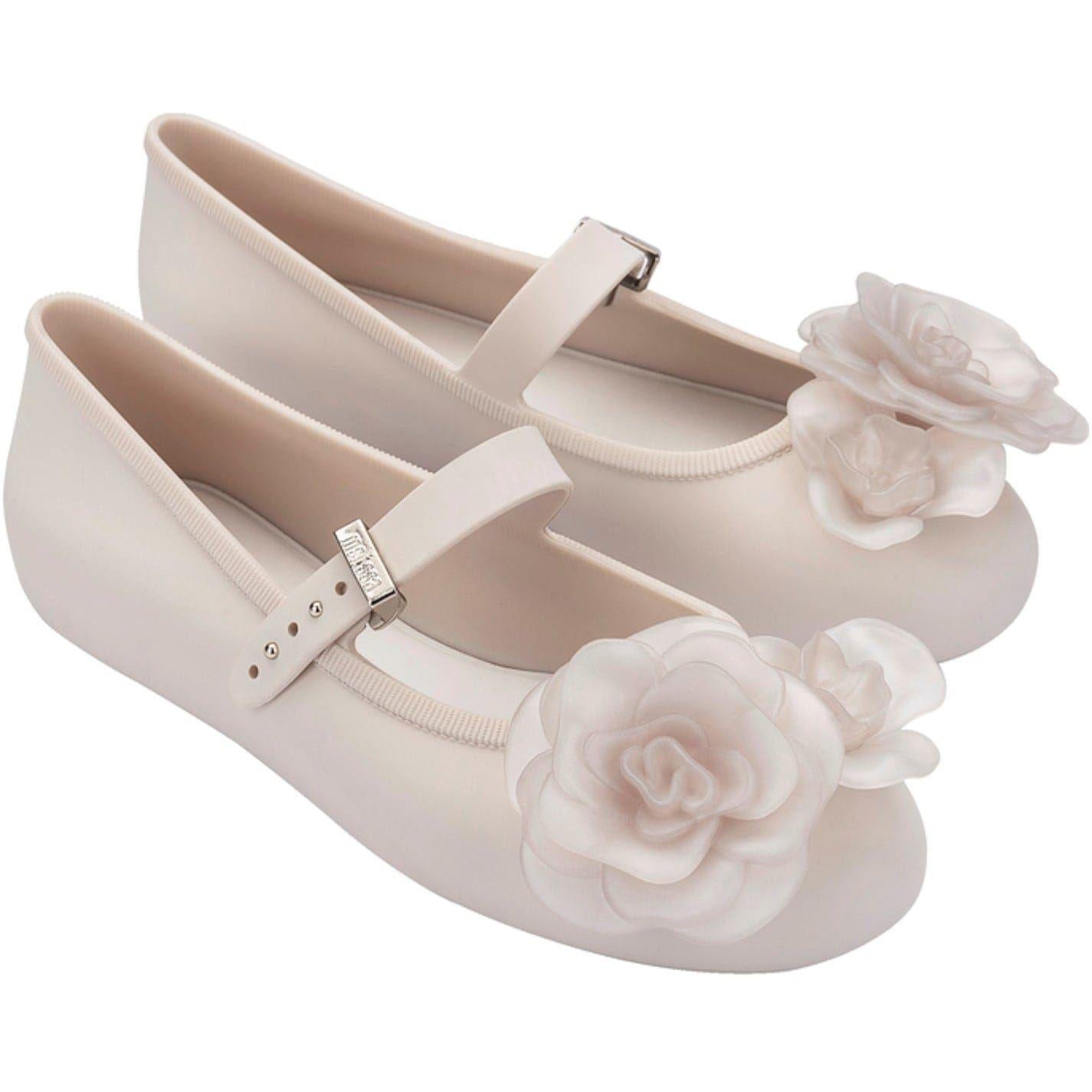 Beige - Side - Melissa Baby Girls Floral Flat Mary Janes