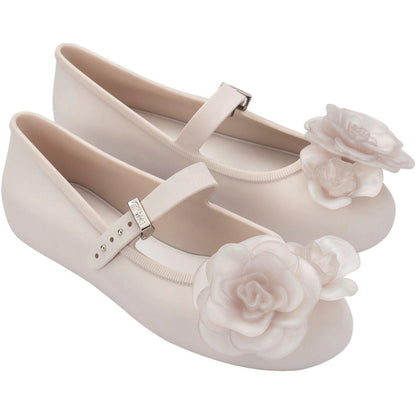 Beige - Side - Melissa Baby Girls Floral Flat Mary Janes