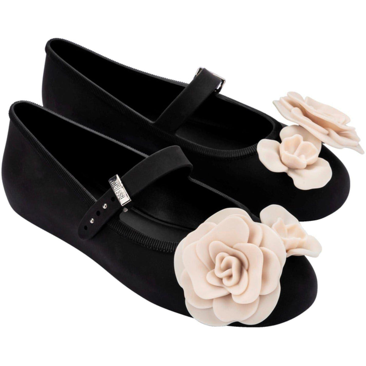 Black-Beige - Side - Melissa Baby Girls Floral Flat Mary Janes