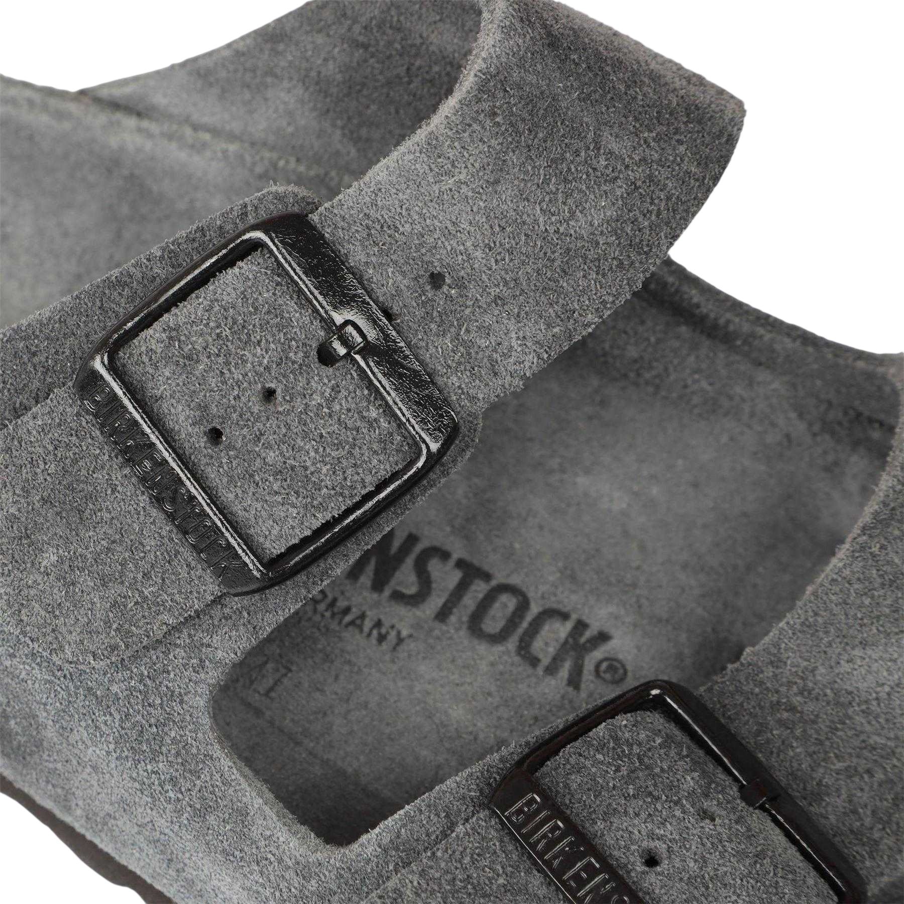 Charcoal - Lifestyle - Birkenstock Womens-Ladies Arizona EXQ Leve Suede Flat Sandals