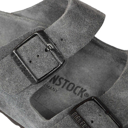 Charcoal - Lifestyle - Birkenstock Womens-Ladies Arizona EXQ Leve Suede Flat Sandals