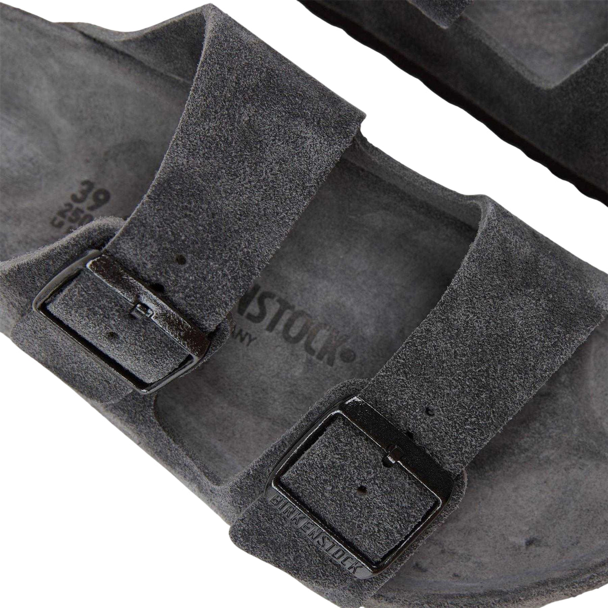 Charcoal - Pack Shot - Birkenstock Womens-Ladies Arizona EXQ Leve Suede Flat Sandals