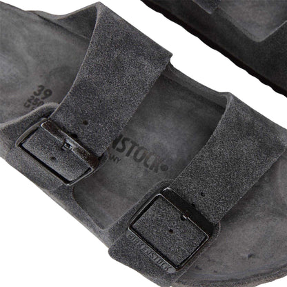 Charcoal - Pack Shot - Birkenstock Womens-Ladies Arizona EXQ Leve Suede Flat Sandals