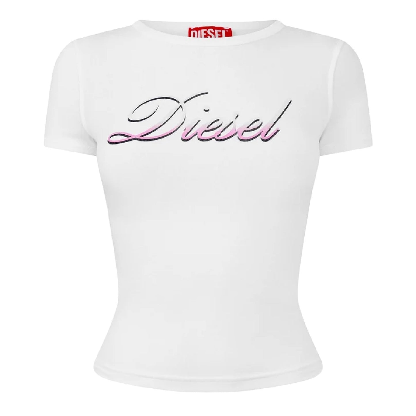 White - Front - Diesel Womens-Ladies Gradient Logo Cropped Fitted T-Shirt