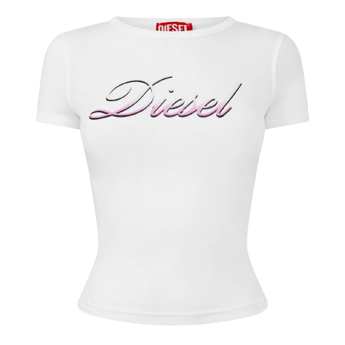 White - Front - Diesel Womens-Ladies Gradient Logo Cropped Fitted T-Shirt