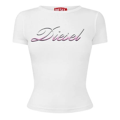 White - Front - Diesel Womens-Ladies Gradient Logo Cropped Fitted T-Shirt