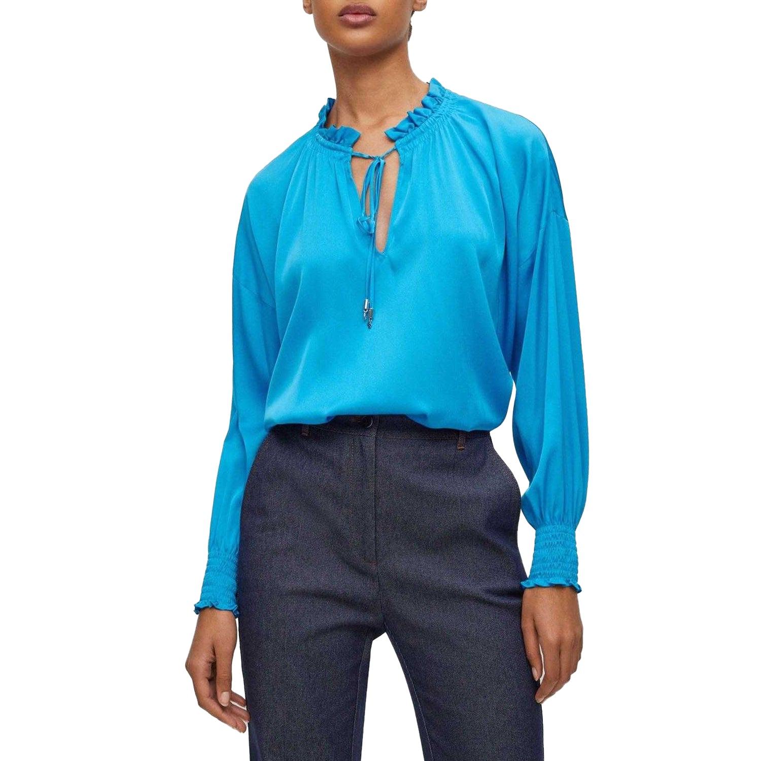 Blue - Side - Boss Womens-Ladies Baratina Relaxed Fit Blouse