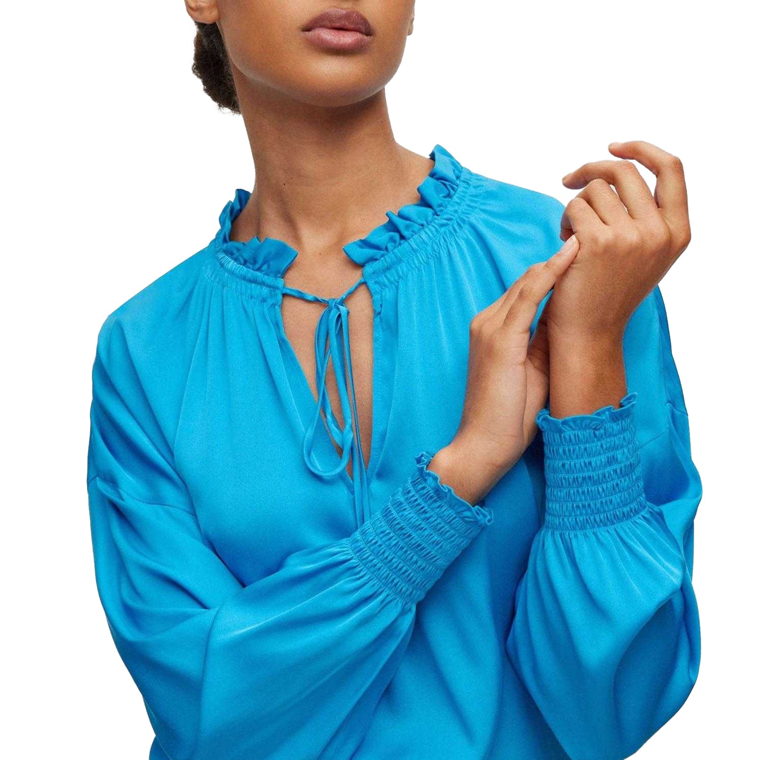 Blue - Lifestyle - Boss Womens-Ladies Baratina Relaxed Fit Blouse