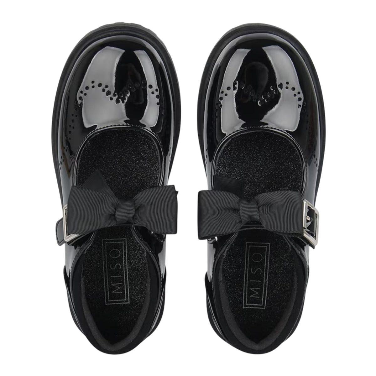 Black - Side - Miso Childrens-Kids Bow Chunky Sole Mary Janes