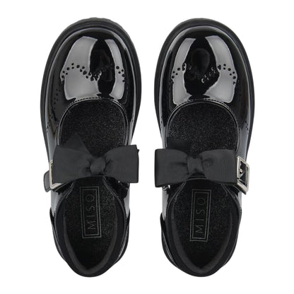 Black - Side - Miso Childrens-Kids Bow Chunky Sole Mary Janes