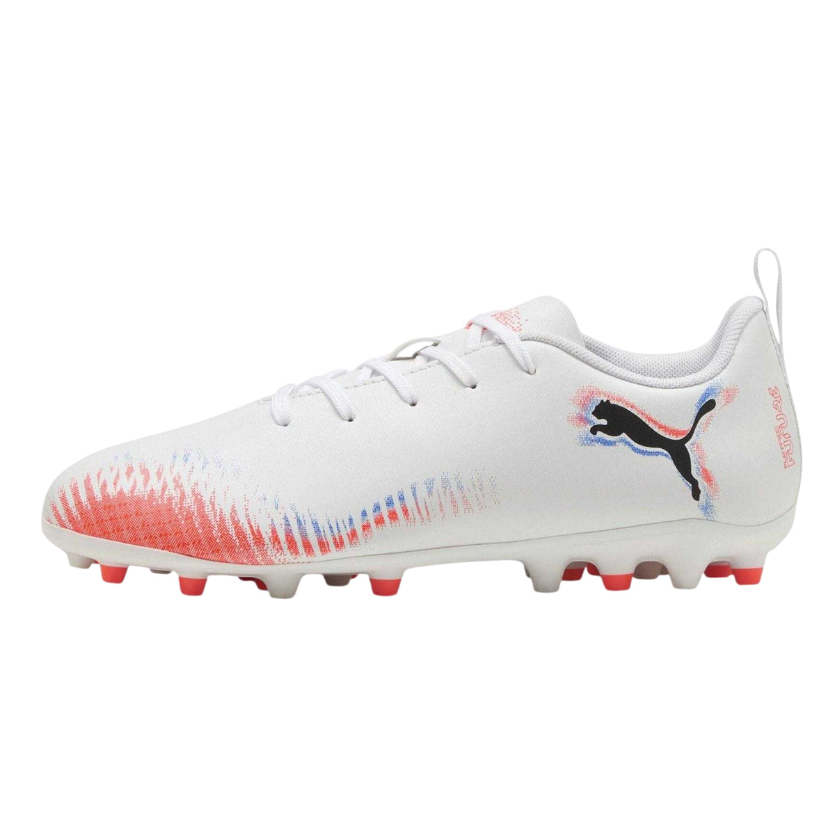White-Black-Glowing Red - Side - Puma Boys Future 8 Play Firm Ground Football Boots