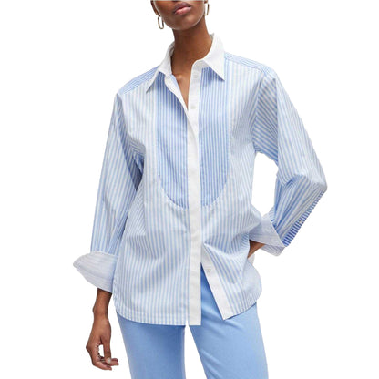Blue-White - Side - Boss Womens-Ladies Betallina Cotton Shirt