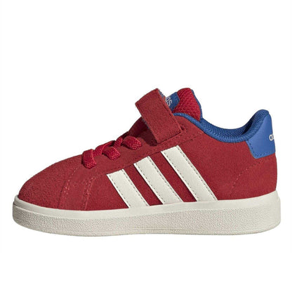 Ruby Red - Side - Adidas Childrens-Kids Grand Court Leather Trainers