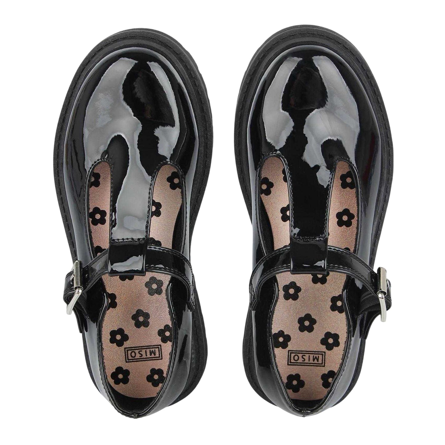 Black Patent - Side - Miso Girls Glitter School Mary Janes