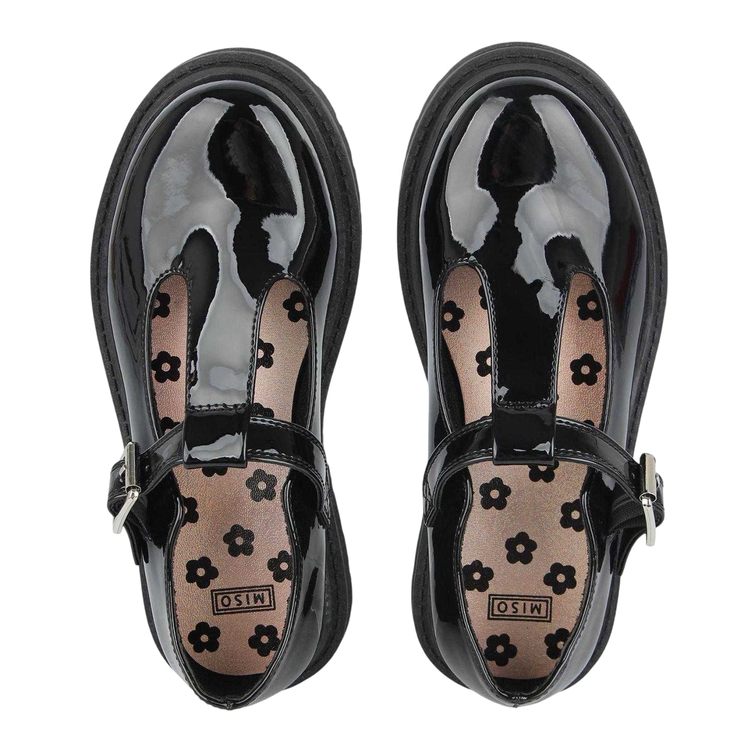 Black Patent - Side - Miso Girls Glitter School Mary Janes