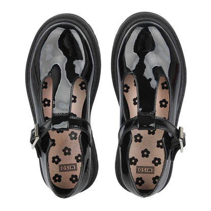 Black Patent - Side - Miso Girls Glitter School Mary Janes