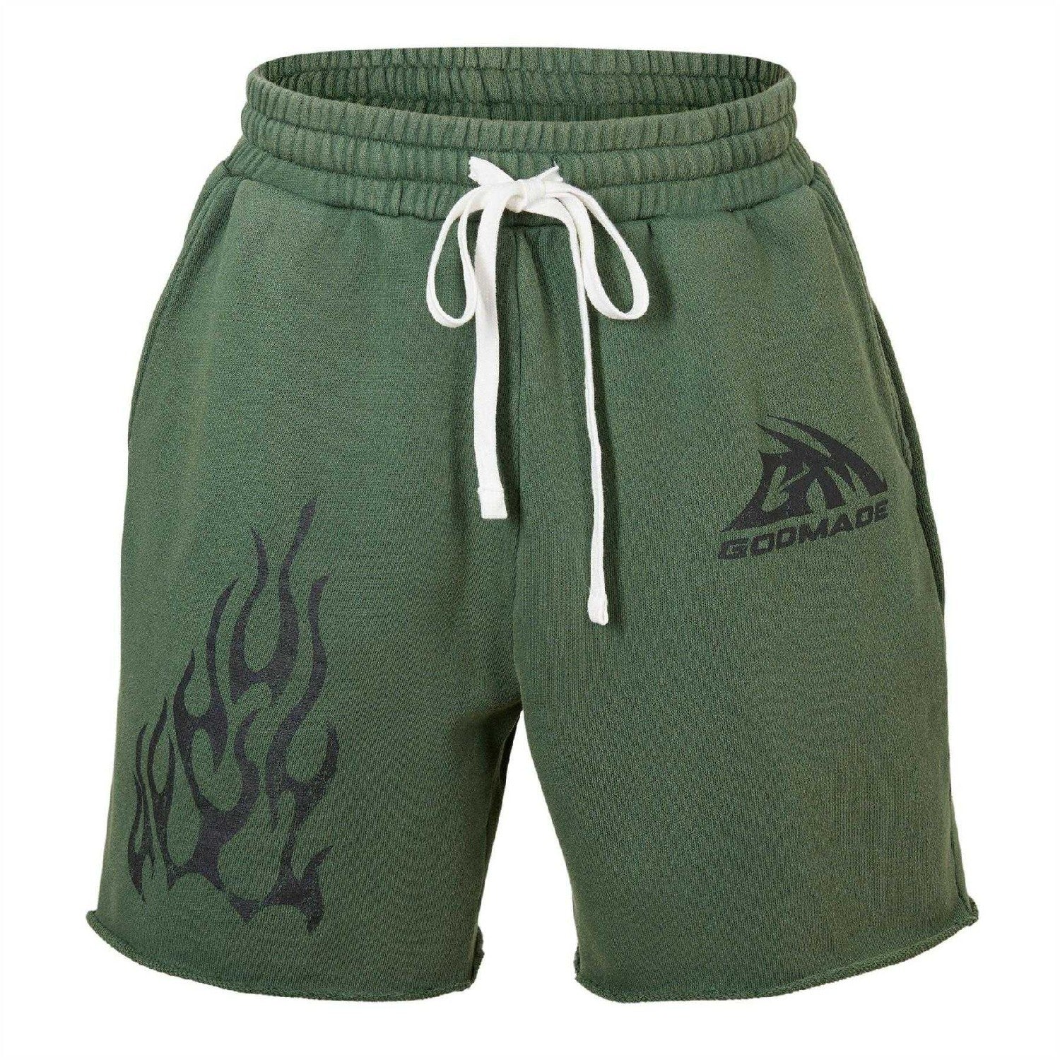 Washed Green - Front - GodMade Mens Fleece Logo Shorts