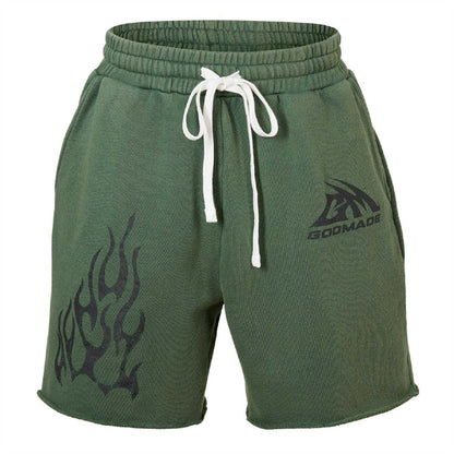 Washed Green - Front - GodMade Mens Fleece Logo Shorts