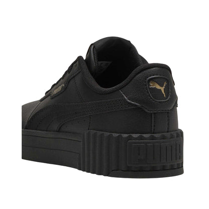 Black-Gold - Back - Puma Childrens-Kids Carina 3.0 Platform Trainers