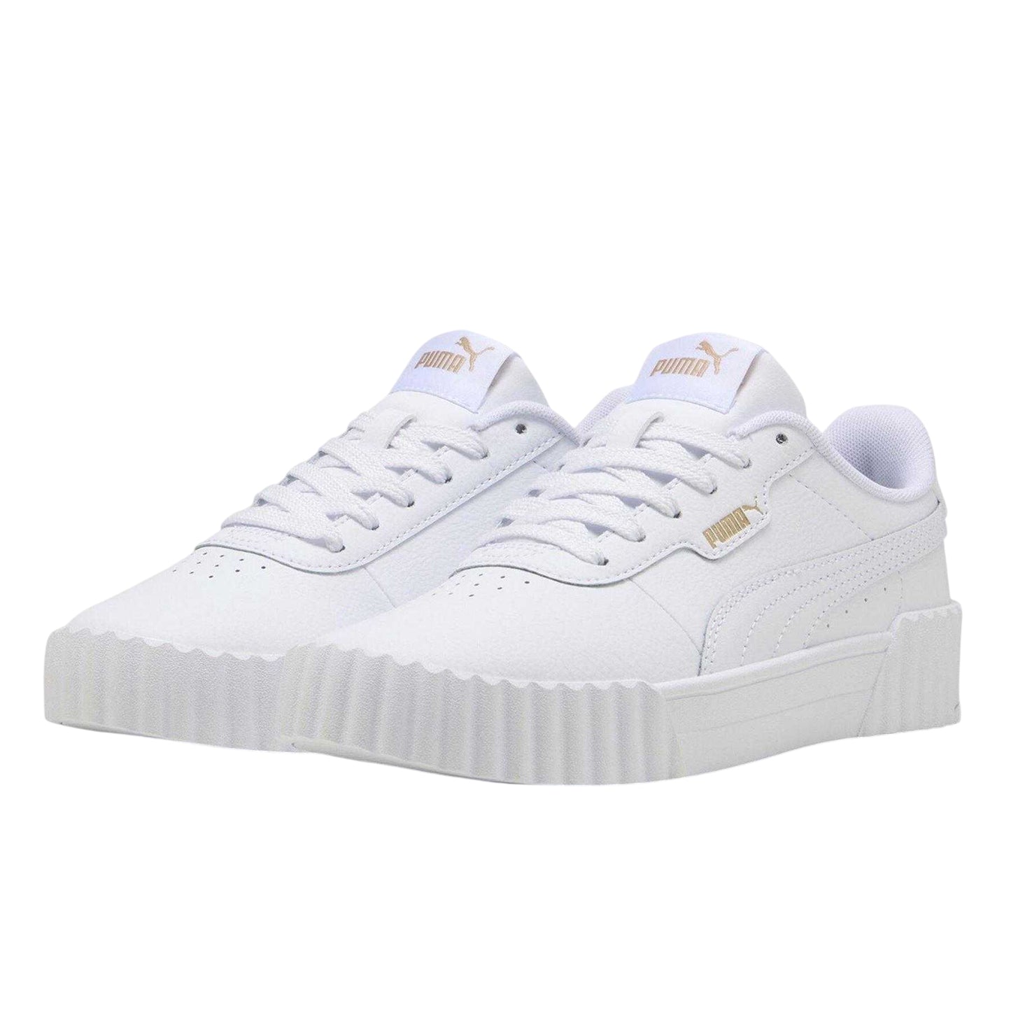 White-Gold - Close up - Puma Childrens-Kids Carina 3.0 Platform Trainers