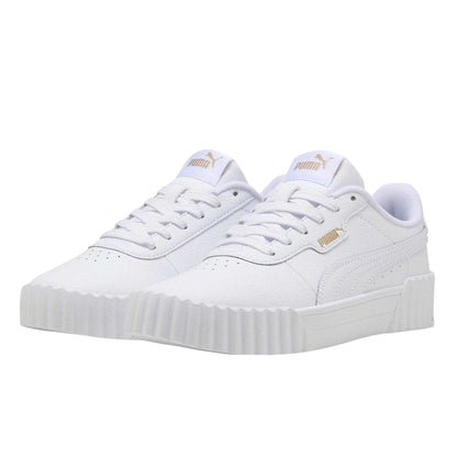 White-Gold - Close up - Puma Childrens-Kids Carina 3.0 Platform Trainers