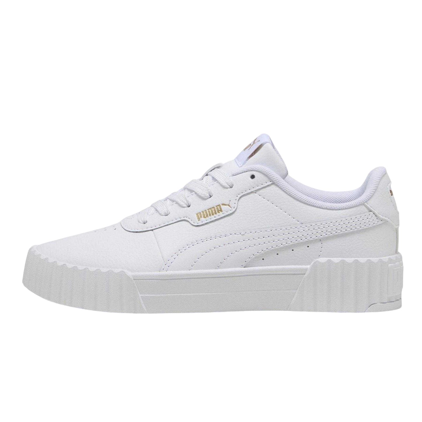 White-Gold - Side - Puma Childrens-Kids Carina 3.0 Platform Trainers