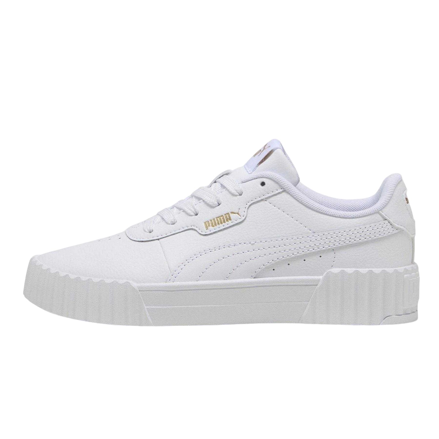 White-Gold - Side - Puma Childrens-Kids Carina 3.0 Platform Trainers