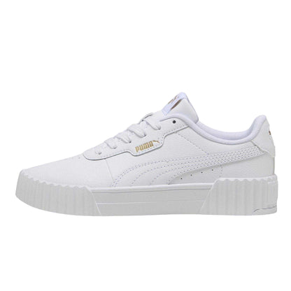 White-Gold - Side - Puma Childrens-Kids Carina 3.0 Platform Trainers