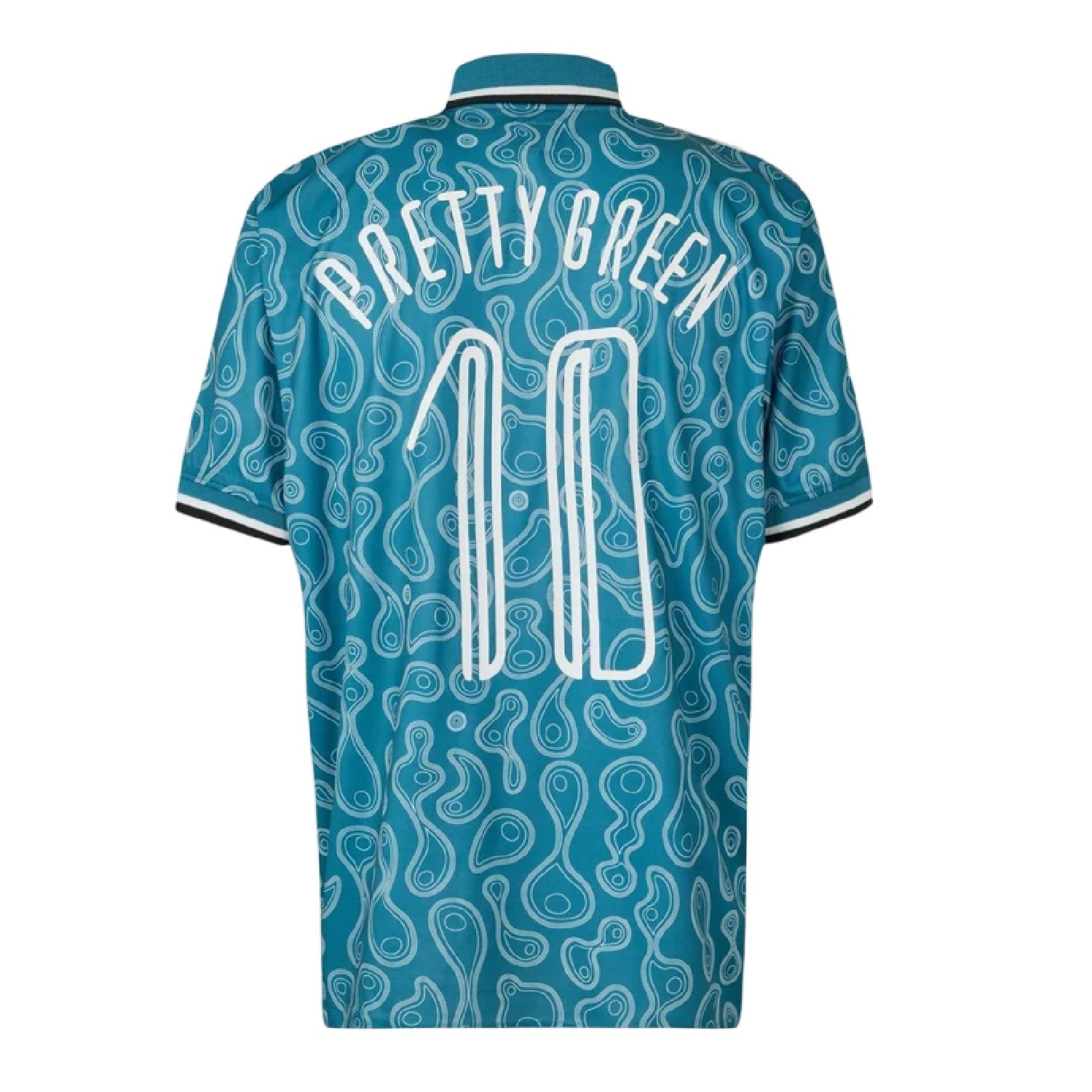Blue - Back - Pretty Green Mens Patterned Regular Football Polo Shirt