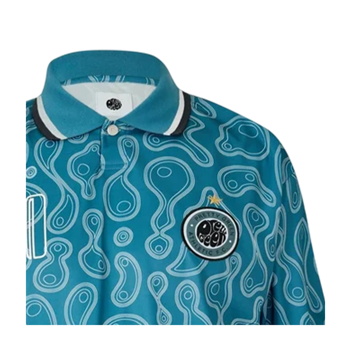 Blue - Side - Pretty Green Mens Patterned Regular Football Polo Shirt