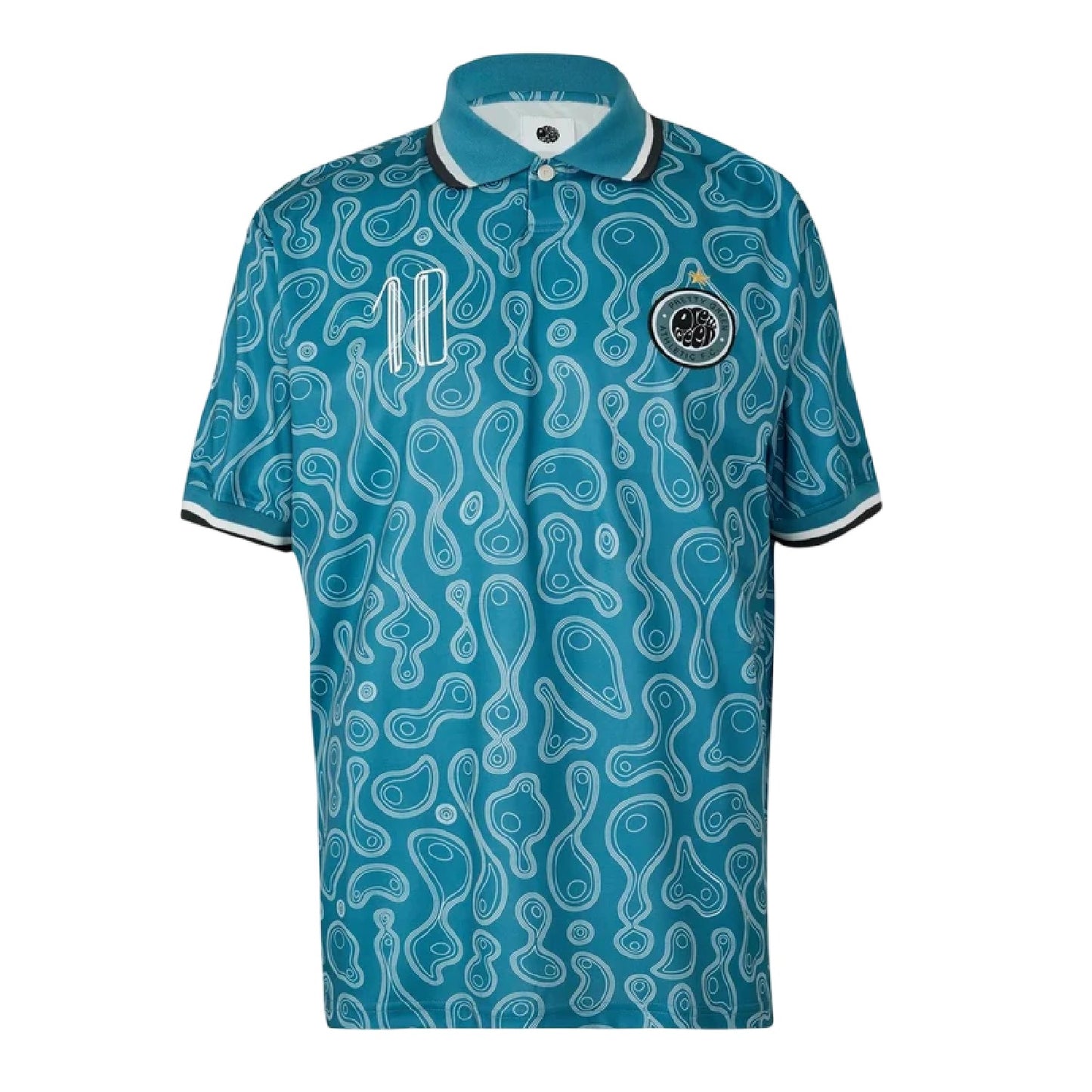 Blue - Front - Pretty Green Mens Patterned Regular Football Polo Shirt