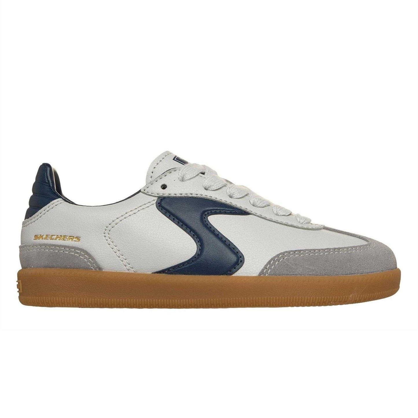 White-Navy - Front - Skechers Boys Hotshot Varsity Leather Trainers