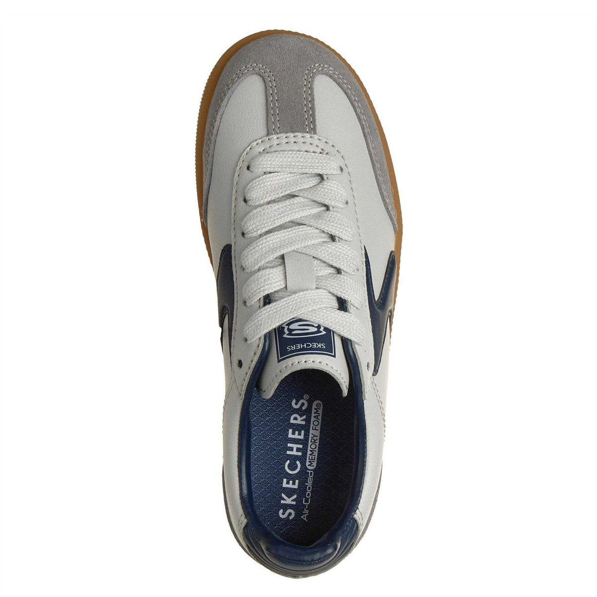 White-Navy - Side - Skechers Boys Hotshot Varsity Leather Trainers