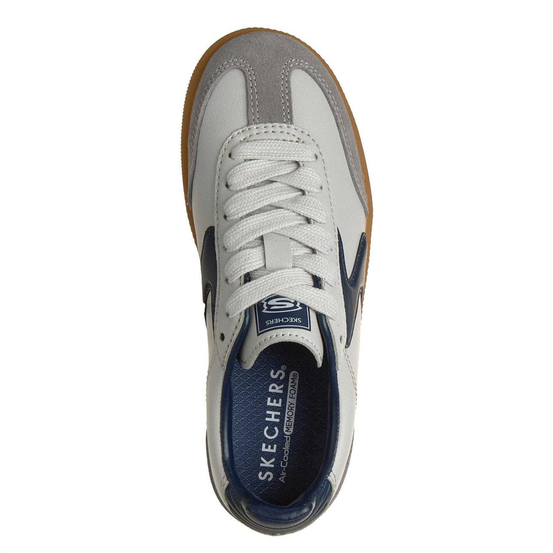 White-Navy - Side - Skechers Boys Hotshot Varsity Leather Trainers